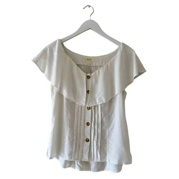 Anthropologie Maeve Eloise Swiss Dot Ruffled Blouse White Solid Viscose 2 #1935 - Picture 2 of 15